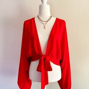 Tyche Vibrant Red Tie-Front Blouse